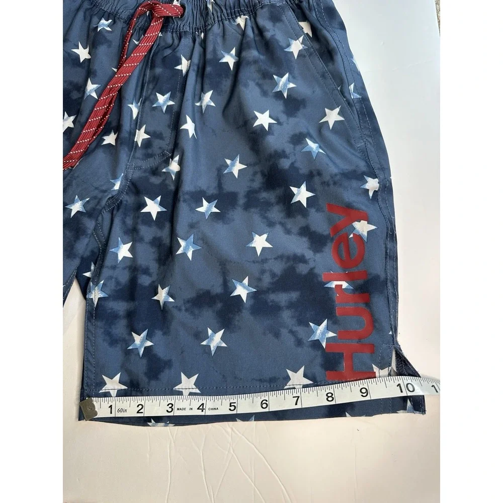 Hurley Men's Swim Trunks Small Blue Star Print Tie Dye Mesh‎ Lined Drawstring
